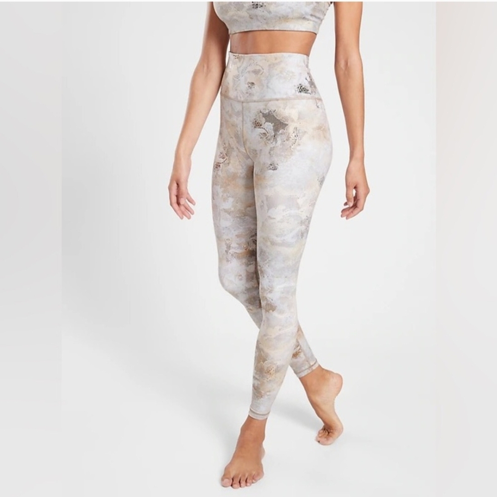 Athleta Elation Gilded Metallic Marble High Waist Ankle Length Leggings Large